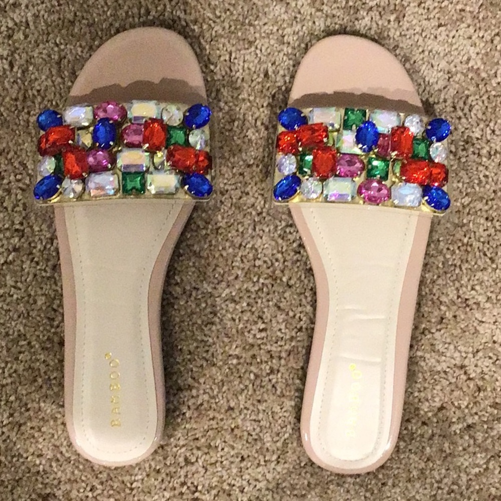 JEWELED Sandals.  Open back flats.  Multi color Jules on acrylic.  Size 38 (8)